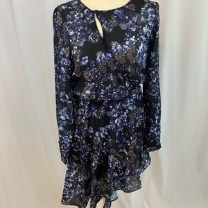 Revolve Parker Navy Floral Faux Wrap Asymmetrical Dress
